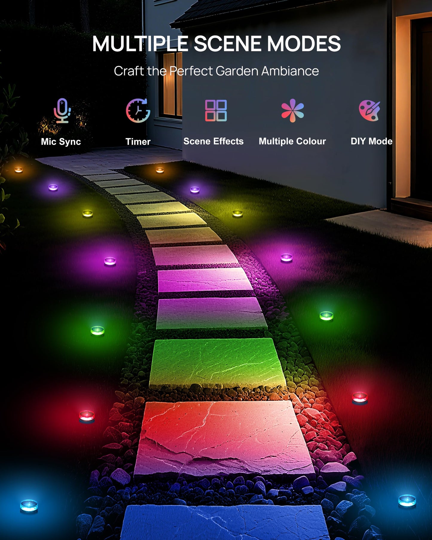 VCOKEN Christmas Pathway Lights, 50FT with Smart 15 LED RGBWW Outdoor Ground Lights with App Control, DIY Scene Modes IP65 Waterproof Walkway Light for Yard, Walkway Driveway Garden Decor