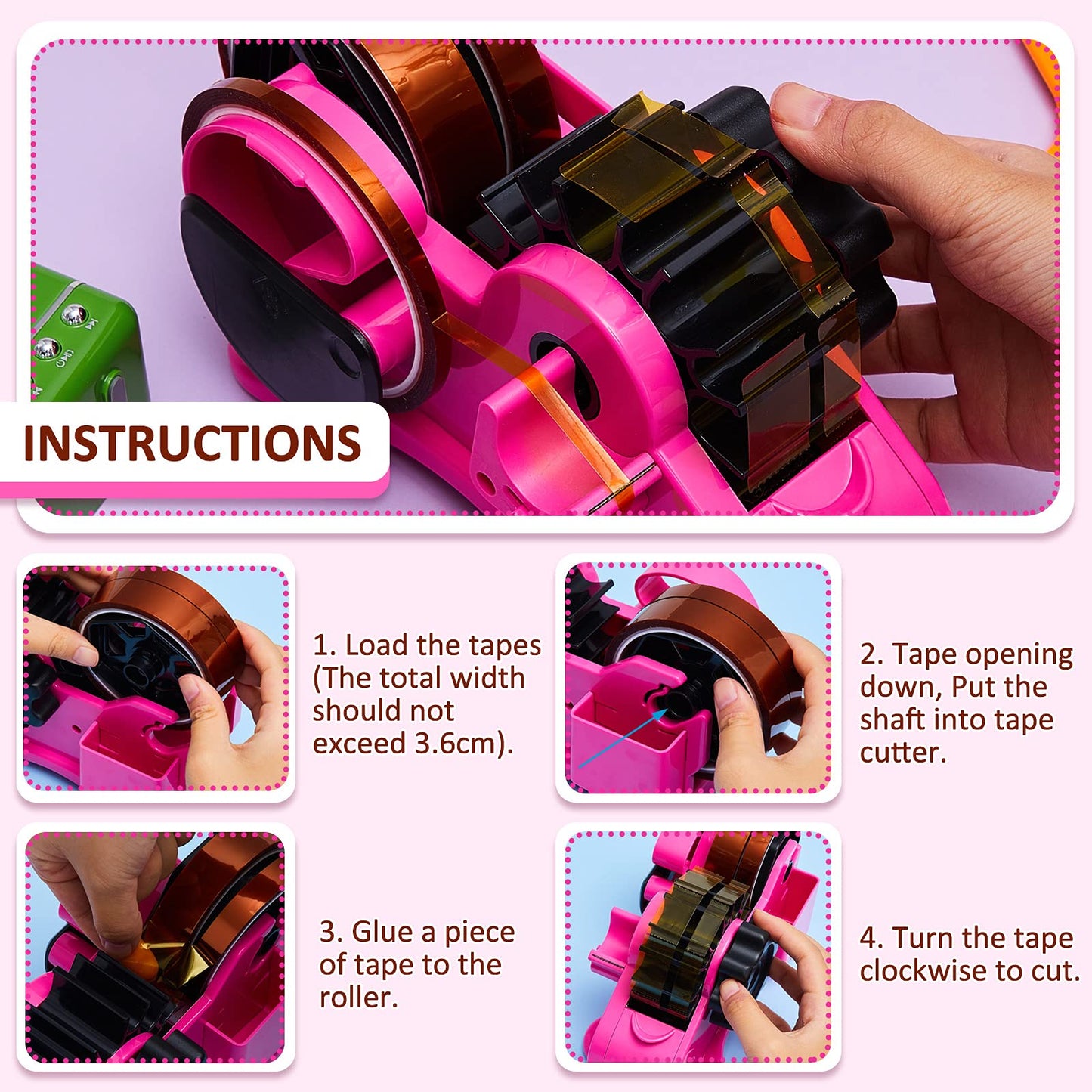 Multiple Roll Cut Heat Tape Cut Dispenser Resistant Sublimation Desk Dispenser with 5 Pieces High Temp Multi-Size Heat Press Tape for Industrial Use, Solder(Pink)