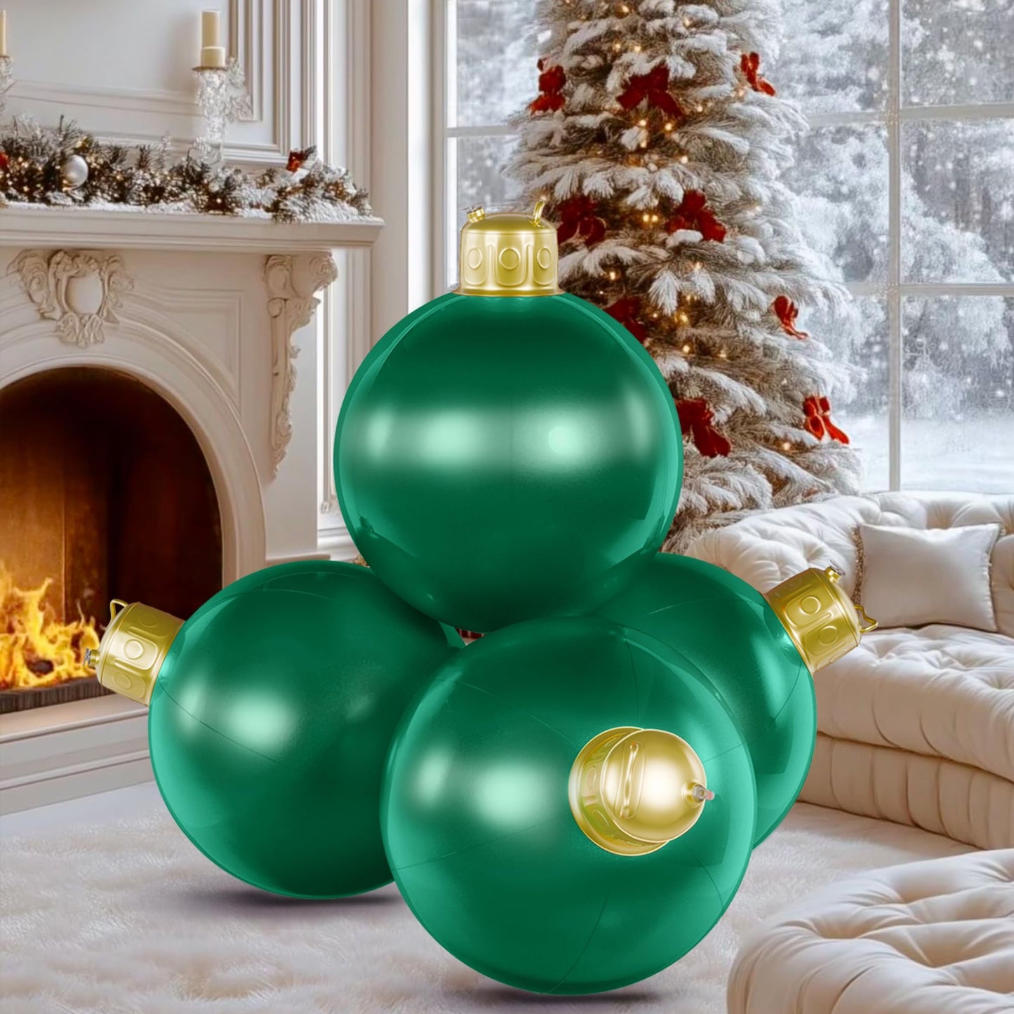 4 in 1 18 Inch Inflatable Christmas Balls Large Inflatable Christmas Ornaments Blow up Xmas Ornaments for Outside Holiday Yard Lawn Porch Decor-Green