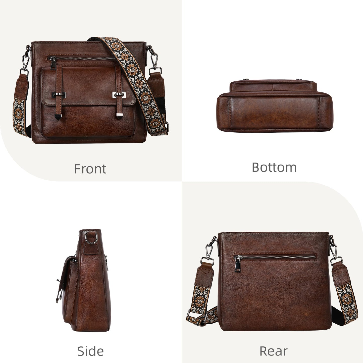 Iswee Soft Leather Crossbody Bags for Women Shoulder Handbags Multi Pocket Travel Purse with Adjustable Strap Medium Size (Coffee)