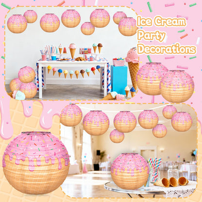 6pcs Ice Cream Baseball Drip Paper Lanterns, 8 Inch Round Hanging Party Decorations for Baseball Theme Party Birthday Christmas Backyard Porch Room Indoor/Outdoor Home Holiday Supplies