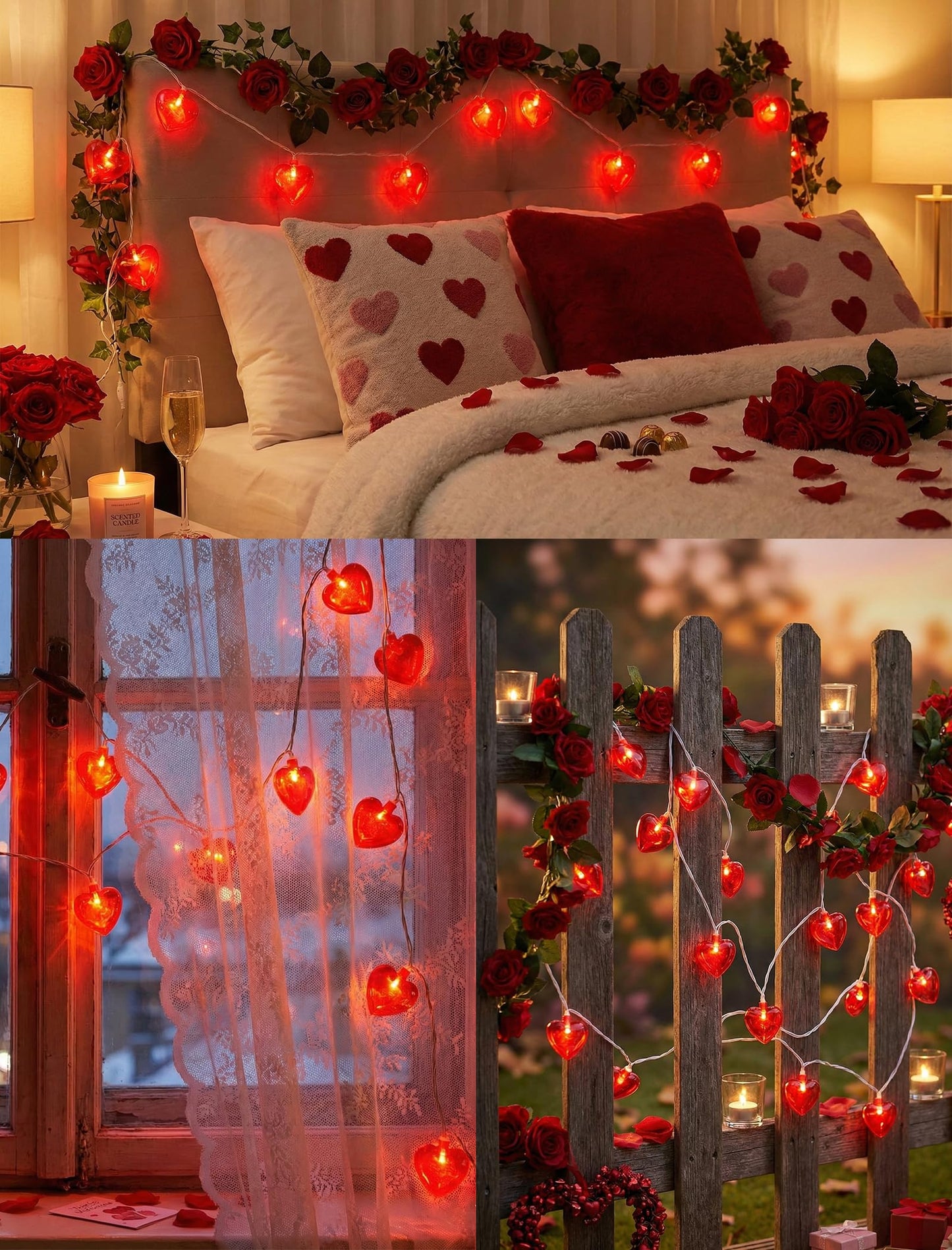 Valentines Red Heart String Lights Plug in, 8.5Ft Outdoor Valentine's Day Decorations Lights with 10 LED Red Heart Lights, Heart Fairy String Lights for Indoor Home Window Wedding Party Xmas Decor
