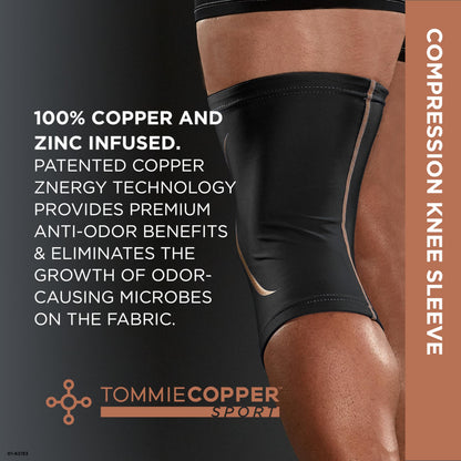 Tommie Copper Knee Compression Sleeve (L/XL, Black), 15-20 mmHg, 4D Stretch & Non-Slip Fit for Targeted Support, Patented Copper Znergy Fabric, Anti-Odor Benefits, Breathable Design