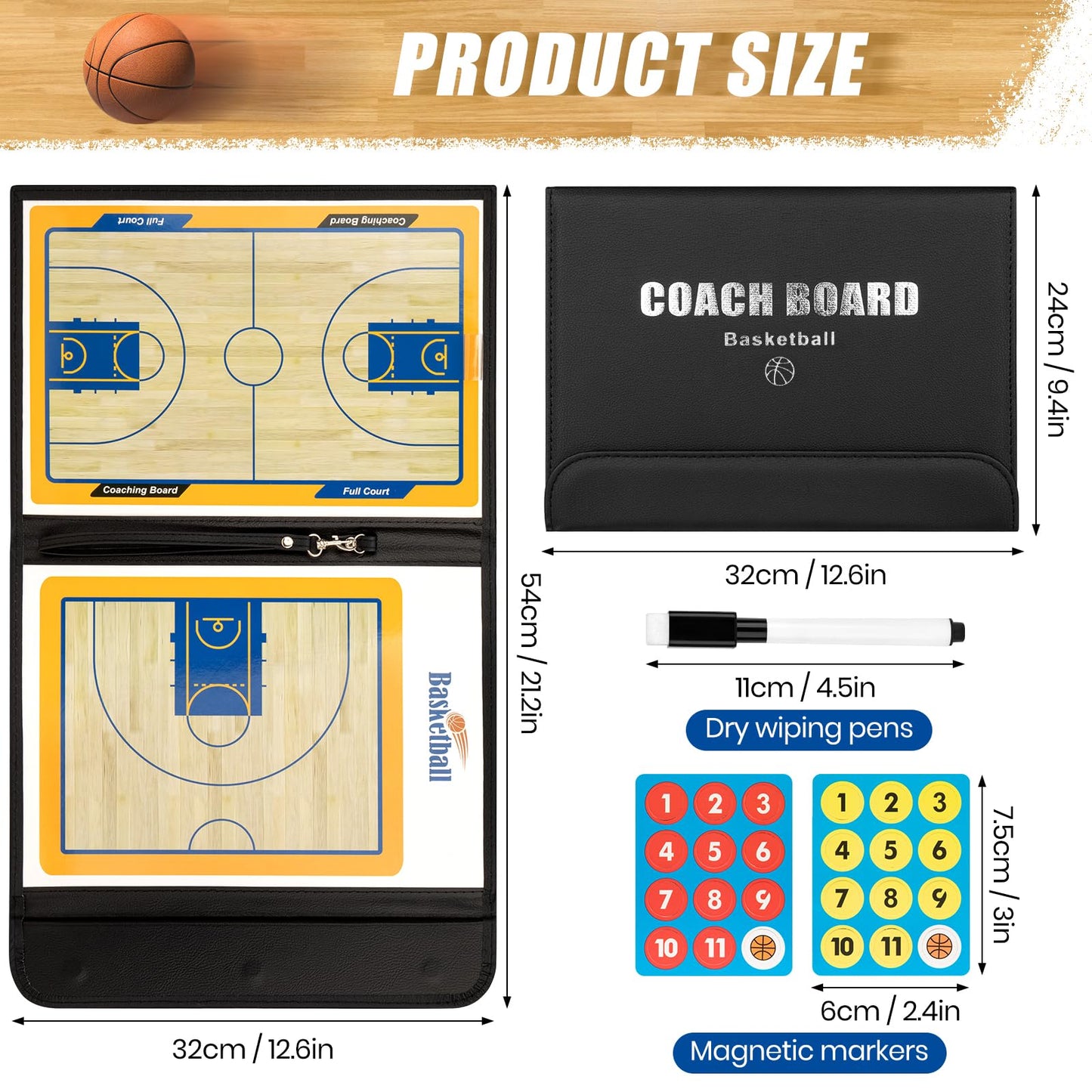 Keweis Basketball Coaching Board Coaches Clipboard Tactical Magnetic Board Kit with Dry Erase, Marker Pen and Zipper Bag (Basketball Board) (Basketball Coaching Board) (Basketball Coaching Board)