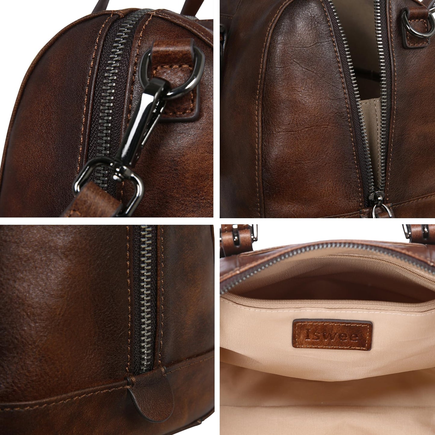 Iswee Leather Purses and Handbags Hobo Crossbody Bags for Women Vintage Purse Small Top Handle Bags Zipper Tote Bag(Coffee)