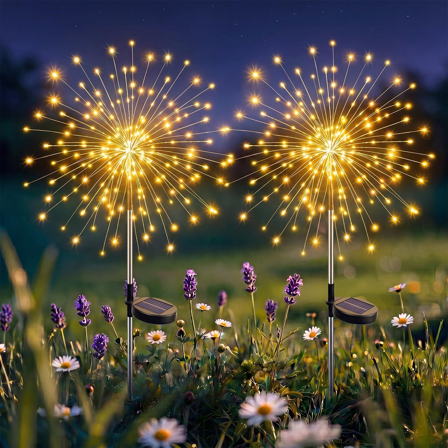 btfarm 2 Pack Solar Garden Lights Outdoor 8 Modes, 120 LED Firework Lights Solar Powered, Waterproof Twinkle Fairy Light Outside for Yard Pathway Lawn Pool Patio Christmas Decorative, Warm White