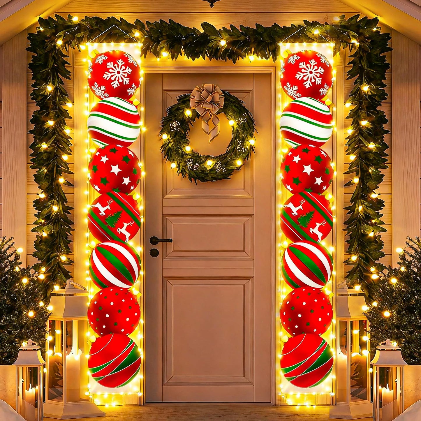 Suncalla 70 x 12 Inches Merry Christmas Lighted Banner Xmas Hanging Doorway Porch Sign LED Banner Outdoor Holiday Party Decor Supplies for Yard Front Door Wall, Batteries Not Included(Christmas Ball)