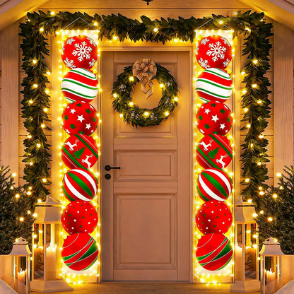 Suncalla 70 x 12 Inches Merry Christmas Lighted Banner Xmas Hanging Doorway Porch Sign LED Banner Outdoor Holiday Party Decor Supplies for Yard Front Door Wall, Batteries Not Included(Christmas Ball)