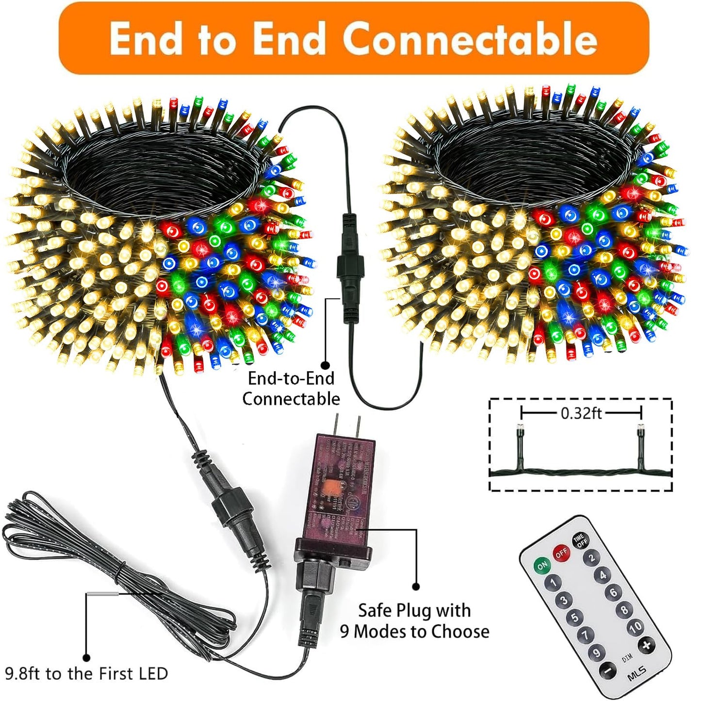 82FT 200 LED Color Changing Christmas String Lights with Remote & Timer & Memory Function, 8 Lighting Modes Waterproof Fairy String Lights for Xmas Tree Holiday Party Garden (Warm White & Multicolor)