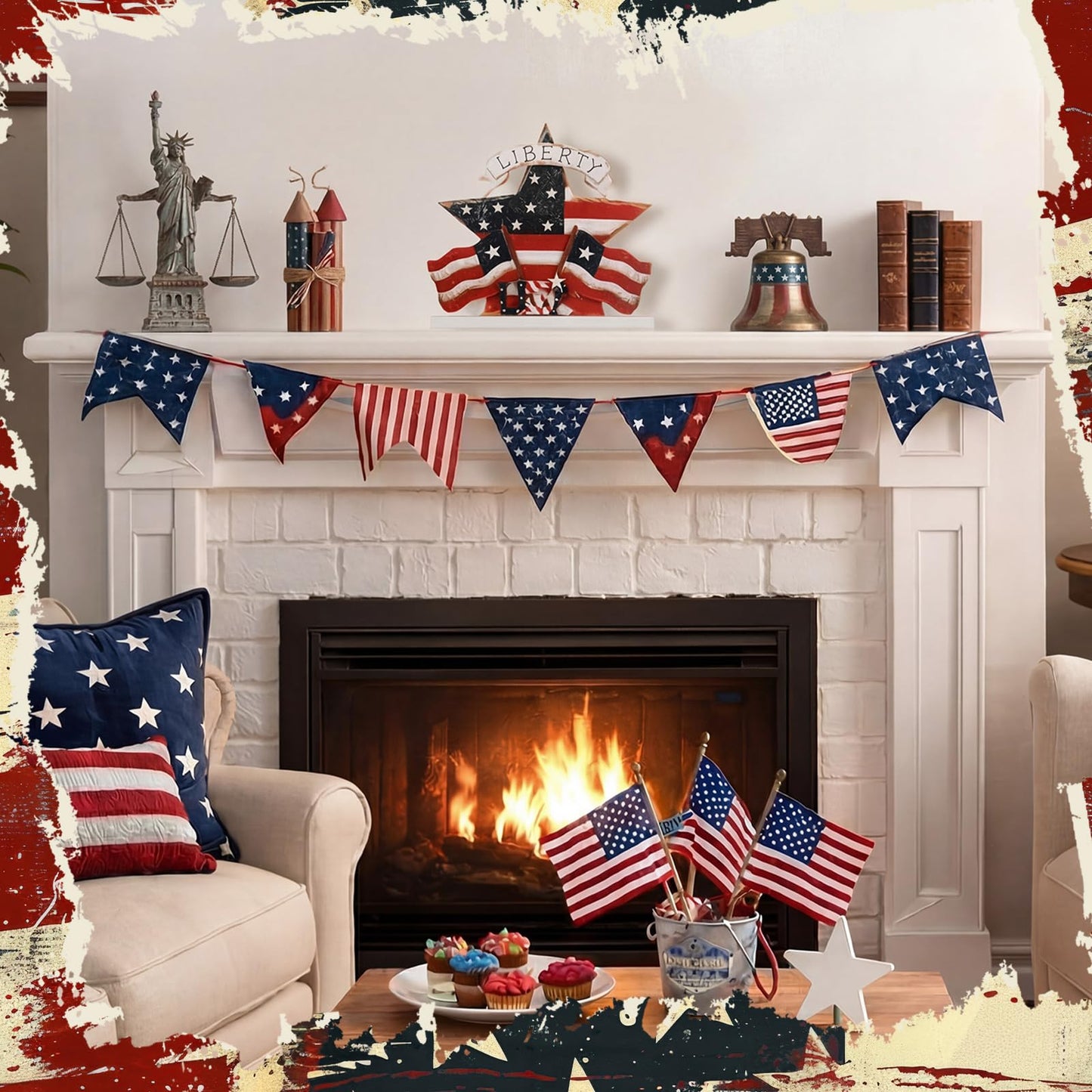 BrightRow 4th of July Wooden Star Table Decor Red White Blue Patriotic USA Liberty Star American Flag Tabletop Sign 250th Anniversary Rustic Table Tiered Tray Decor for Independence Day Memorial Day