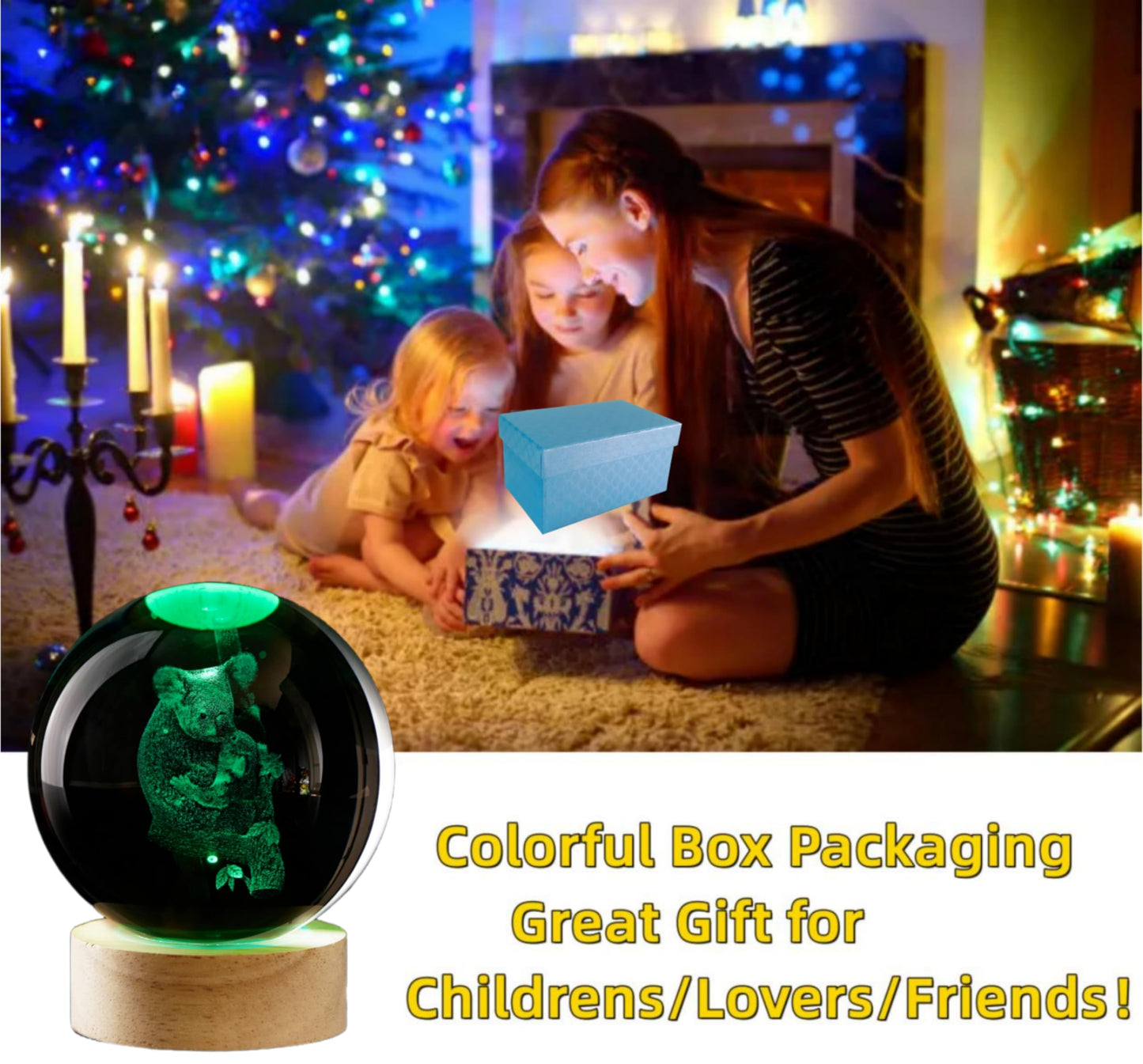 Conalisk 3D Koala Crystal Ball Lamp,Lifelike Bear Crystal Night Light,16 Colors Changing Light,Dimmable Remote Control,Desk Koala Lamp (M)