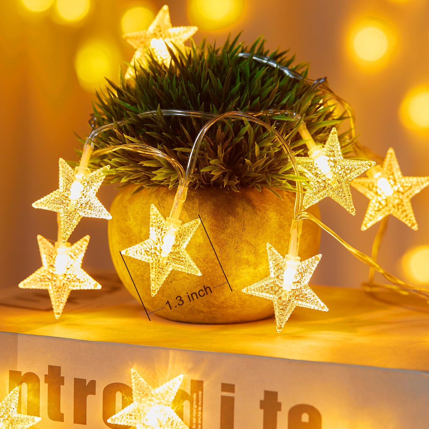 Minetom Star String Lights Battery Operated - 17 ft 50 LED Star Fairy String Lights with Timer, Waterproof for Indoor Bedroom Tent Loft Bed Patio Party Wedding Ramadan Decorations, Warm White