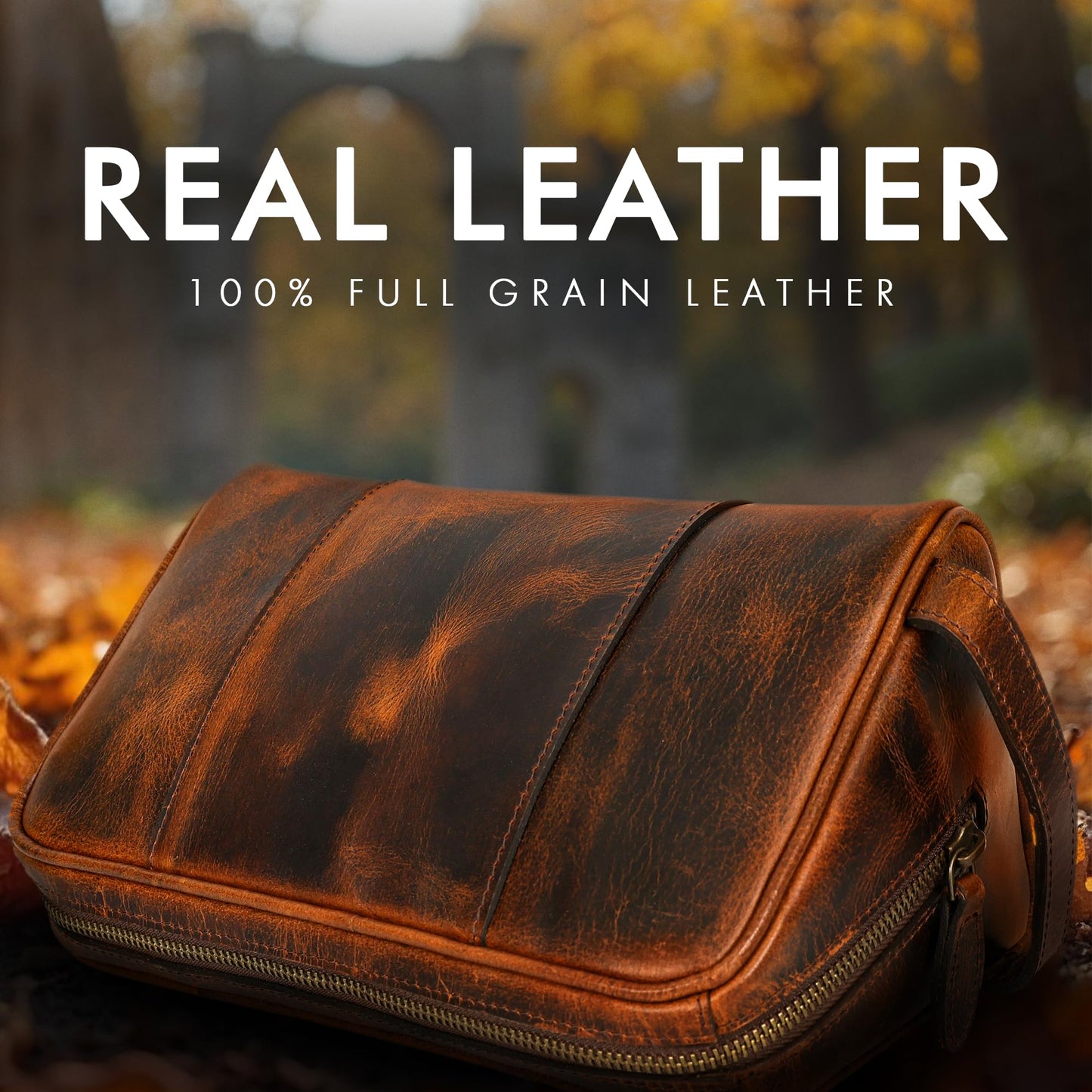 ELIZO Premium REAL Leather Toiletry Bag for Men Dopp Kitt Hanging Mens Toiletry Large TSA Toiletries Bag Shaving Grooming Bag Organizer