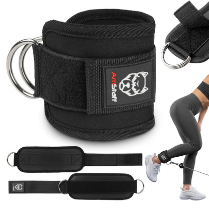 AmStaff Fitness Ankle Straps for Cable Machines – Padded Gym Ankle Cuffs for Glutes, Legs, and Booty Workouts – Adjustable Cable Attachments for Women & Men – One Size (Black)