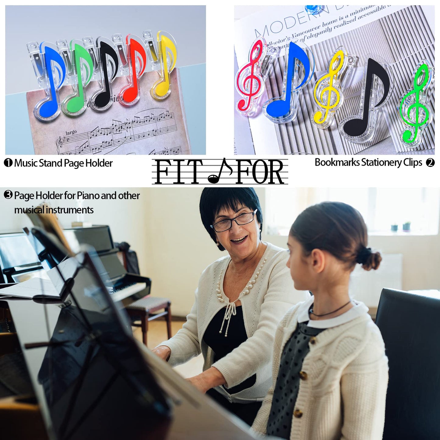 Gersoniel 40 Pack Teacher Gifts Music Note Paper Clip Treble Clef Paper Clips Valentine Funny Music Teacher Gifts Plastic Book Page Sheet Holder for Desk Bookmark Office School Stationery Accessories