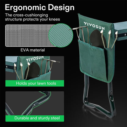 VIVOSUN Garden Kneeler and Seat, Foldable Gardening Stool, Garden Kneeling Bench with Handles, EVA Foam Pad & 2 Tool Bags, Portable Garden Tools for Women Men Seniors, 2-in-1 Outdoor Garden Supplies