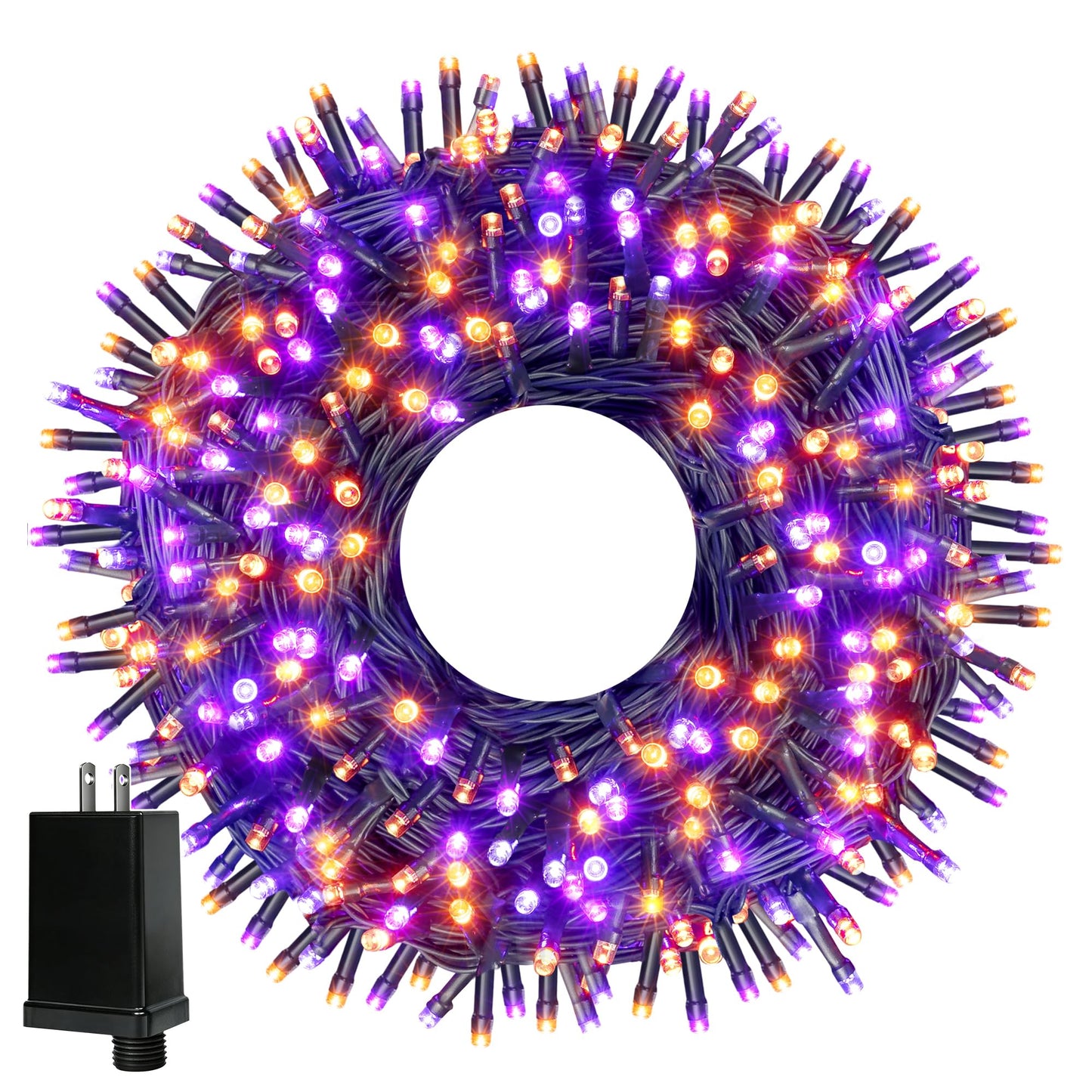 Ollny Halloween Lights Outdoor, 300 LED 100FT Orange and Purple Halloween Decorations with 8 Modes Timer, Plug in String Lights for Indoor Outside House Yard Party
