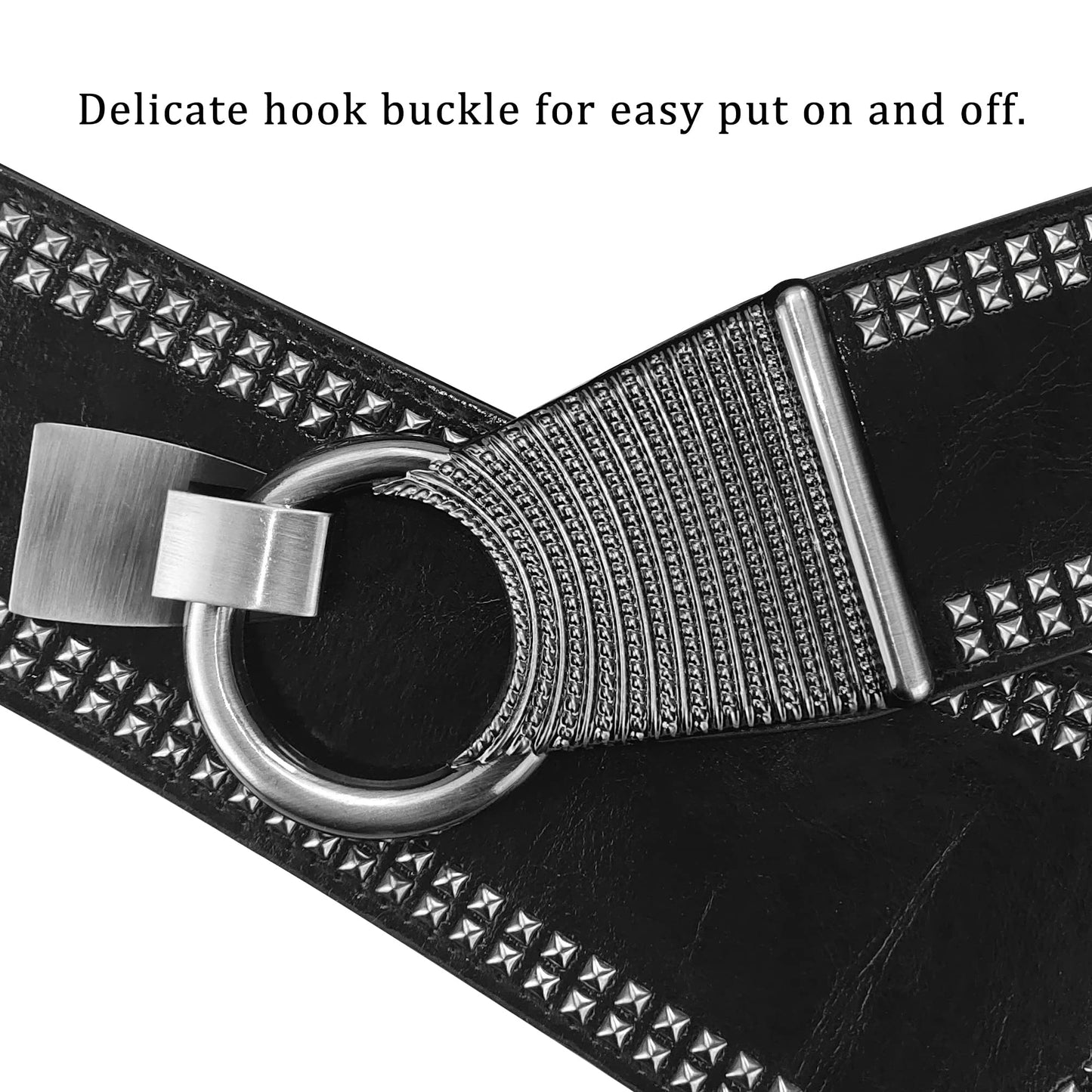 macoking Studded Wide Belts for Women Elastic Chunky Waistband for 80s Dress, Black, M