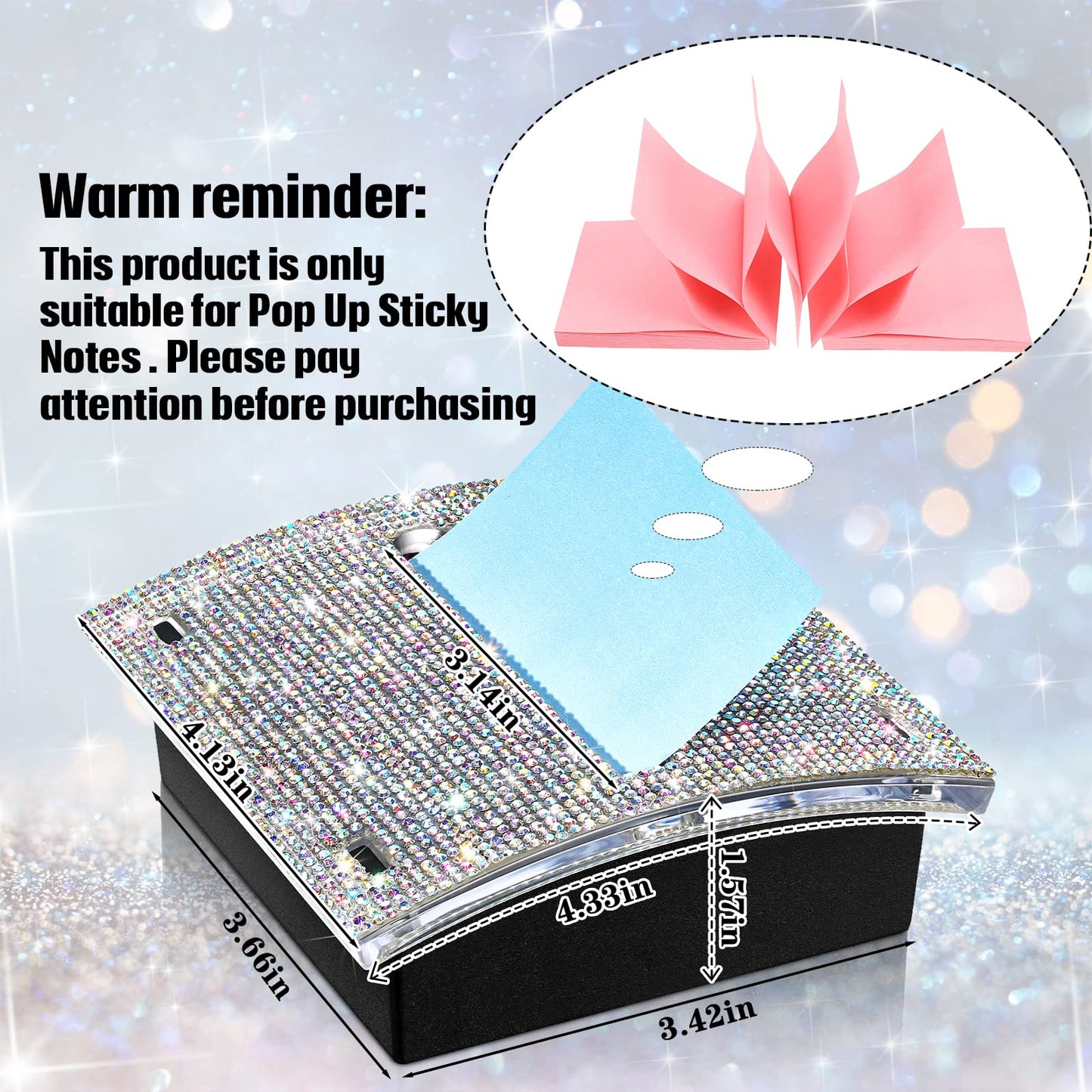 Eersida Rhinestone Self Stick Note Pad Holders 4 x 4 Inches AB Color Cute Note Holder Sticky Dispenser Bling Memo Stick Dispenser for Office Employee Coworkers Gifts Home Desk Supplies