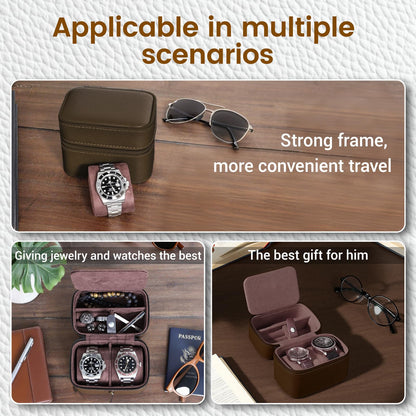 CONBOLA Watch Case for Men - Travel Watch Box for 2 Watches & Smartwatches - Travel Jewelry Case with Accessory Compartment - Compact PU Leather Watch Box for Men & Travel Essentials Organizer