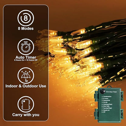 Battery Operated Christmas Lights, 41Ft 120 LED String Lights 8 Modes with Timer Mini Lights for Indoor Outdoor Wreath Wedding Party Garden Home Decor, Waterproof, Warm White