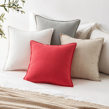 EMEMA Christmas Throw Pillow Covers Decorative Linen Pillow Covers 24x24 Inch Red Boho Farmhouse Neutral Couch Throw Pillows for Bed Pack of 2 Accent Pillowcase Modern Sofa Cushion Livingroom Home