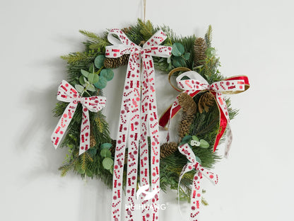HUIHUANG Candy Cane Christmas Velvet Ribbon 1 inch White Velvet Ribbon with Red Candy Cane Print Ribbons for Gift Wrapping, Tree Ornaments, Wreaths, Garlands, Home Decor- Continuous 10 Yards