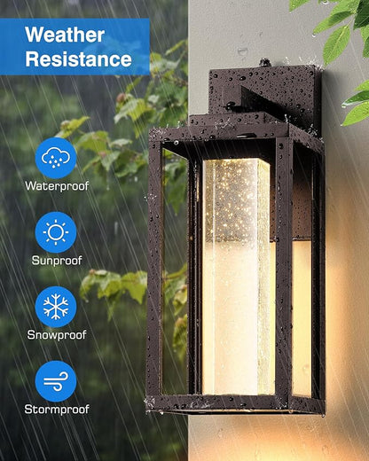 VIANIS Oil Rubbed Bronze Outdoor House Lights Fixtures Wall Mount, 2 Packs Large Dusk to Dawn Exterior Wall Sconce Lantern, Waterproof Farmhouse Built-in Rectangular LED Outdoor Porch Light for Garage