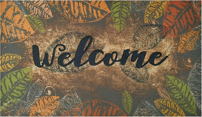 CHICHIC Door Mat Welcome Mat 17x 30 Inch Front Door Mat Outdoors for Home Entrance Outdoors Mat for Outside Entry Way Doormat Entry Rugs, Heavy Duty Non Slip Rubber Back Low Profile, Retro Leaves