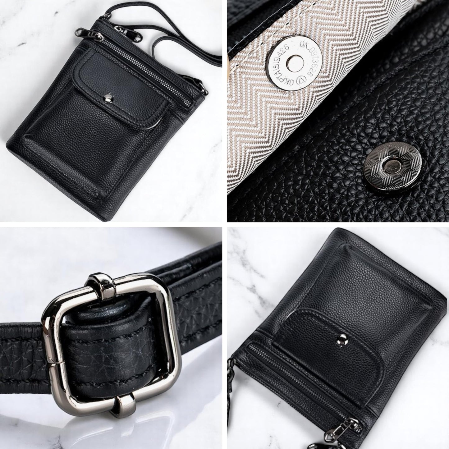 Genuine Leather Adjustable Small Crossbody Phone Purses Key Ring Strap, Travel Zipper Shoulder Handbags, Pockets Credit Card (Blue)