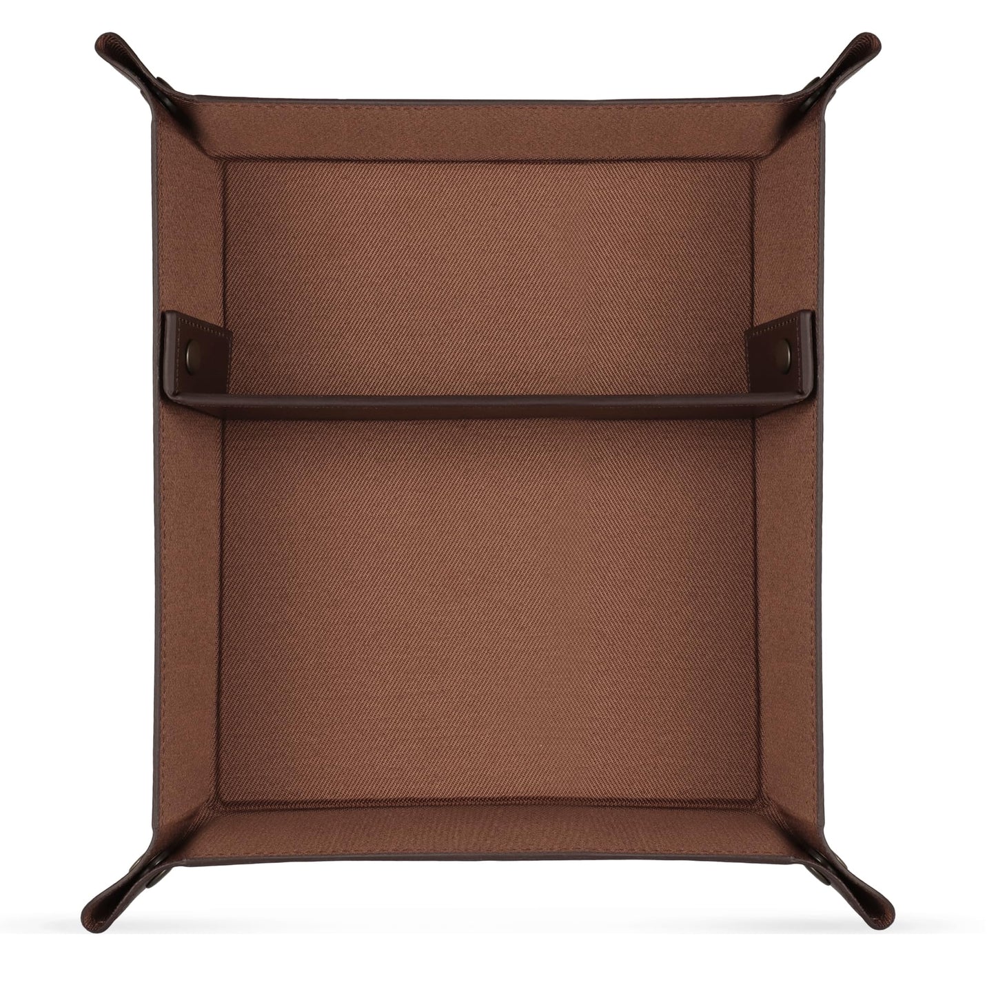 Londo PU Vegan Leather Valet Tray for Men — Catchall EDC for Keys, Wallet, Watch, AirPods — Nightstand & Entryway Tray, Snap Corners Fold Flat for Travel, 9.45 x 7.87 in, Dark Brown