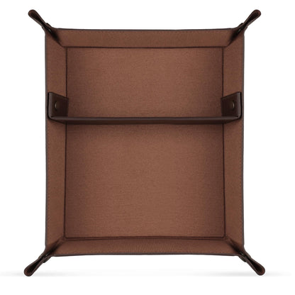 Londo PU Vegan Leather Valet Tray for Men — Catchall EDC for Keys, Wallet, Watch, AirPods — Nightstand & Entryway Tray, Snap Corners Fold Flat for Travel, 9.45 x 7.87 in, Dark Brown