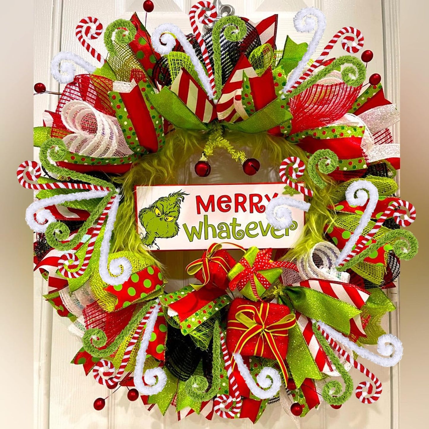Christmas Tree Picks 6 Pcs Candy Cane Christmas Decorations 16" Xmas Tree Topper Elf Pick Red Green and White Woolen Curly Lollipop Pick Large Ornaments for Xmas Tree Filler, Wreath, Vase Home Decor