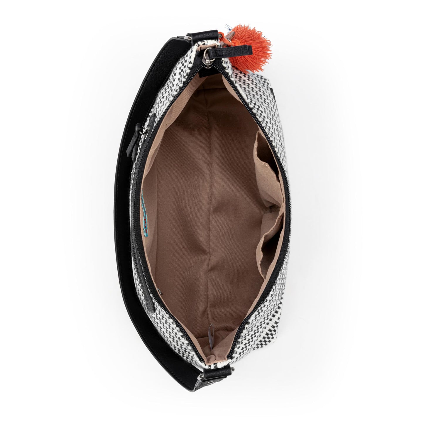 Sakroots Banyan Hobo – Shoulder bag with Zipper Closure, Back Zipper Pocket, detachable key dangle. Lightweight Travel, Work, or Everyday Hobo for Women - Black & White Woven