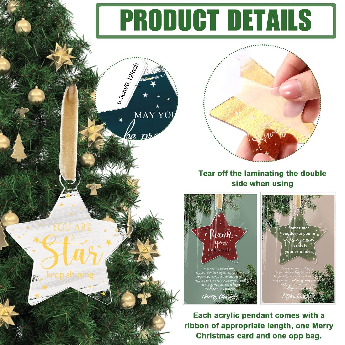 Colingmill 20 Sets Thank You Gifts Office Christmas Ornament for Team Acrylic Xmas Hanging Plaque with Card Employee Appreciation Gift for Coworker Nurse Teacher Staff Group Xmas Tree Decor (Vivid)