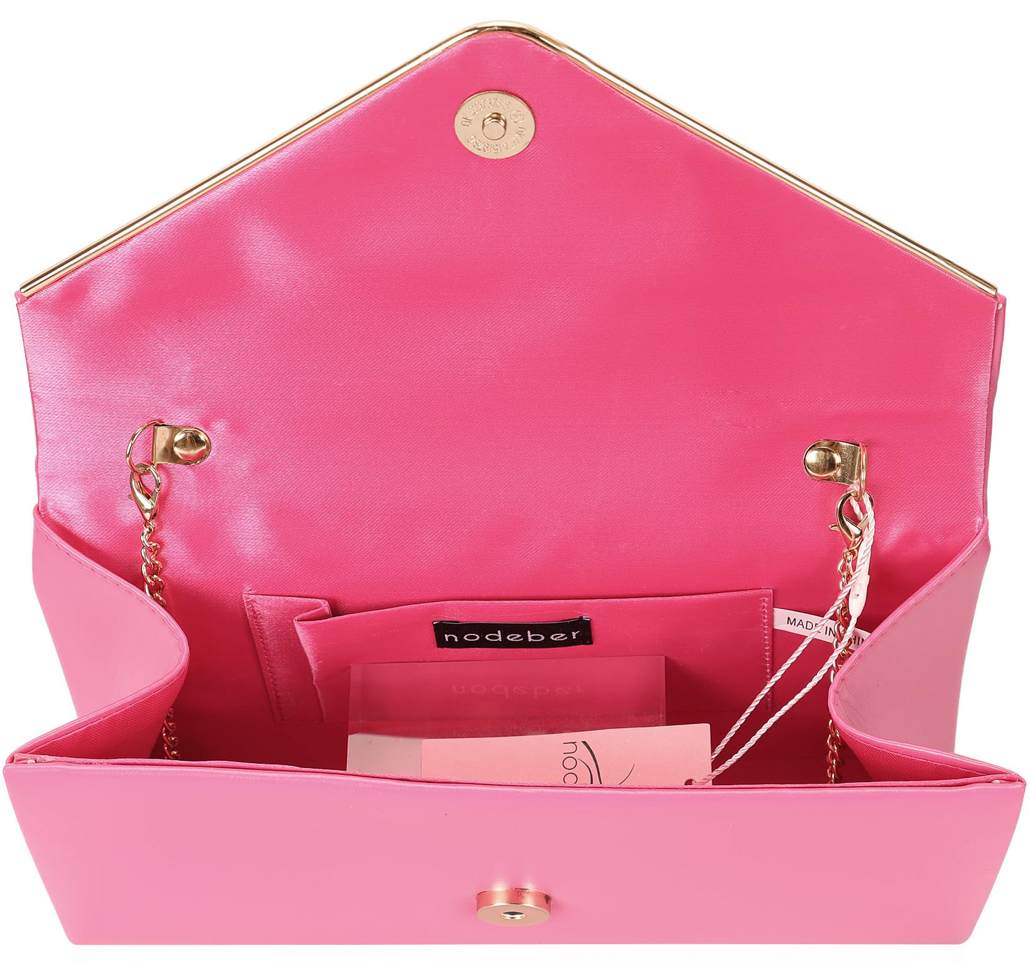 Vegan Leather Envelope Clutch Bag Classic Dressy Purse Foldover Evening Handbag Hot Pink