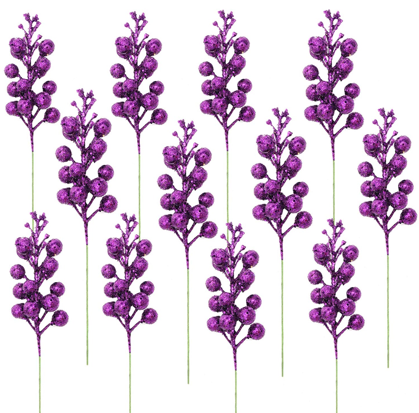 Kubert 15 Pack Christmas Glitter Berries Stems, 8 Inch Artificial Christmas Picks for Christmas Tree Ornaments, DIY Xmas Wreath, Crafts, Holiday and Home Decor (Purple)