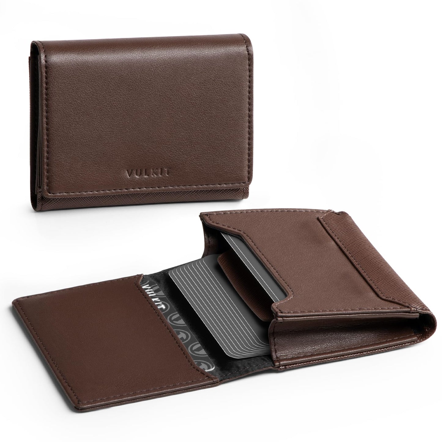 VULKIT Business Card Holder Premium Leather RFID Blocking Card Case With ID Window Magnetic Closure Holds Up to 40 Business Cards