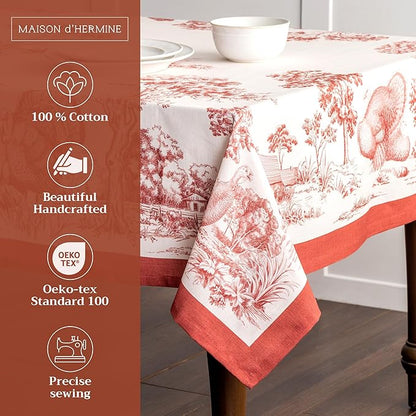 Maison d' Hermine Table Cloth Rectangle Table 100% Cotton 70 x 108 Inches Fall Tablecloth Reusable Everyday Use for Thanksgiving Christmas Decorations Dining Farmhouse Party (Holy Jouy - Red)