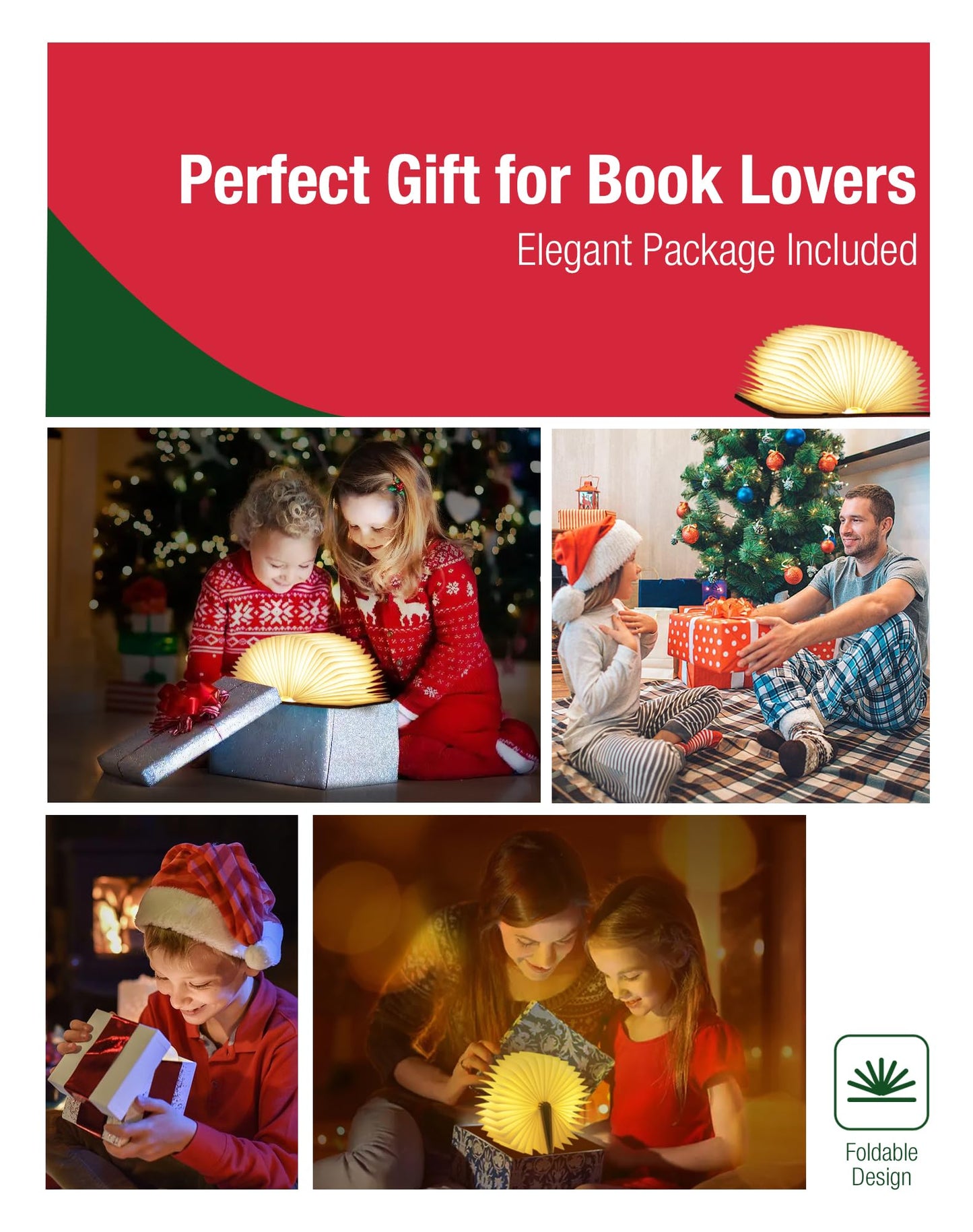 ZBOLE 5.7 Inch Wooden Book Lamp - Portable Folding LED Book Light for Reading, Home & Library Decor, Unique Gift for Book Lovers, Magnetic Night Light (Walnut)