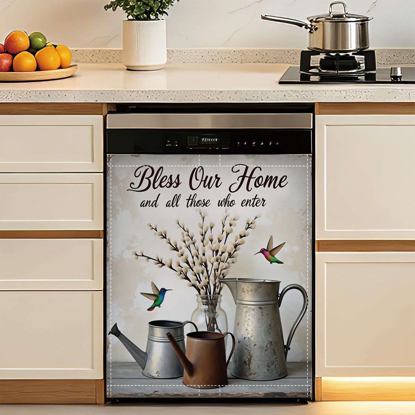 Bless Our Home Dishwasher Cover Panel Magnetic,Farmhouse Rustic Floral Dishwasher Magnet Decorative Cover for Refrigerator Kitchen Home Decor Reusable Waterproof 23x26 Inch