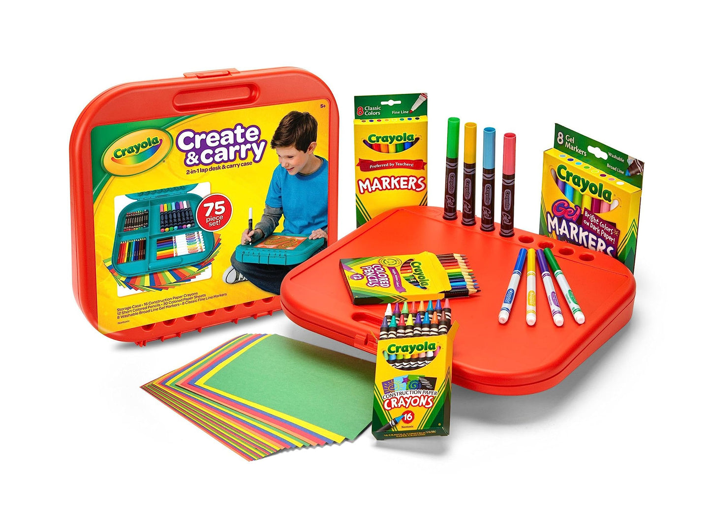 Crayola Create 'N Carry Travel Art Set for Kids (75pcs), 2-in-1 Lap Desk & Carrying Case, Essential Easter Basket Stuffers, Art Supplies Kit, Spring Crafting, Gift for Kids