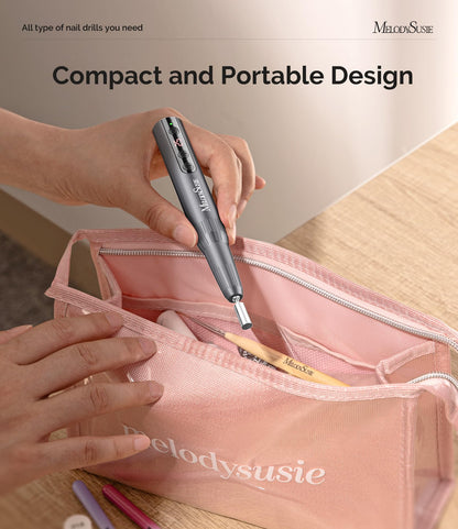 MelodySusie Cordless Nail Drill, PC180E 25,000RPM Rechargeable Eletric Nail File with Nail Drill Bits, Sanding Bands for Home Using