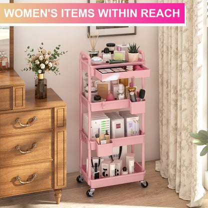 Goovilla 3 Tier Rolling Utility Cart Organizer with Removable Drawer, Stable and Sturdy Black Rolling Storage Carts with 2 Lockable Wheels for Bathroom, Kitchen, Snack, Craft, Makeup, Baby Essentials