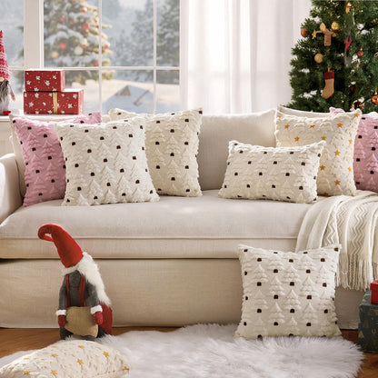 MIULEE Christmas Tree Decorative Pillow Covers Faux Fur Wool Throw Pillows Soft Plush Cushion Covers Set of 2 Xmas Home Decor Winter Holiday for Sofa Couch Livingroom Bed 18x18 Inch Cream