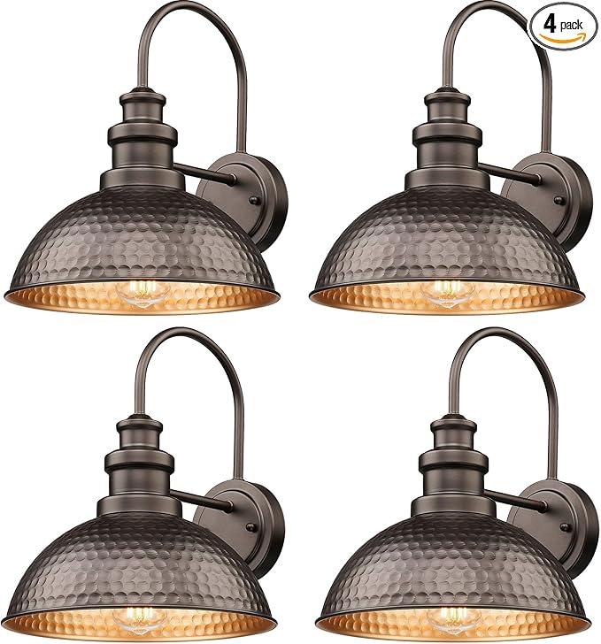 Casia Outdoor Farmhouse Barn Lights, Rustic Outdoor Wall Sconce, Exterior Wall Lights, Front Door Mounted Lighting Fixture,Vintage Gooseneck Lighting (Oil Rubbed Bronze, 4 Pack)