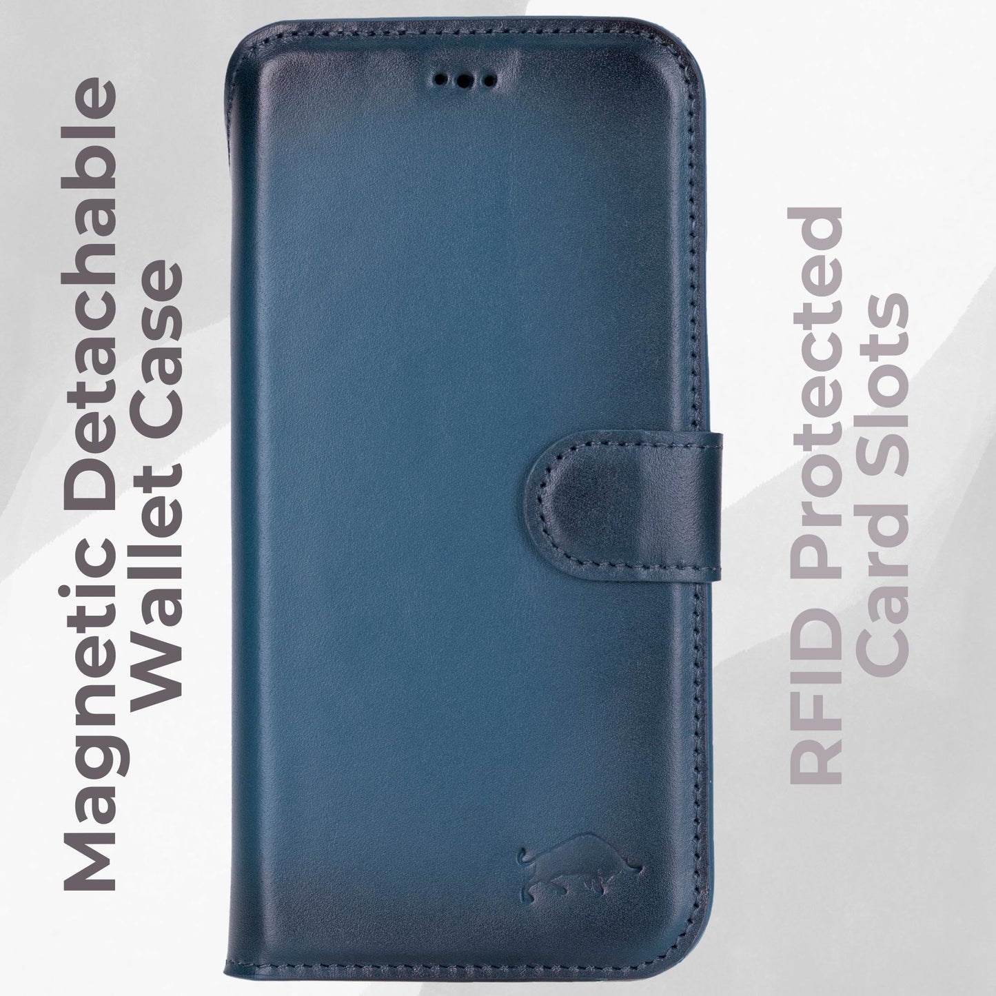 VENOULT Leather Wallet Case for iPhone 17 Pro Max, Full Grain Genuine Leather, Magnetic Detachable, 4 Card Holder, Buesiness Style, Compatible with MagSafe, RFID, Handmade (Admiral Blue)