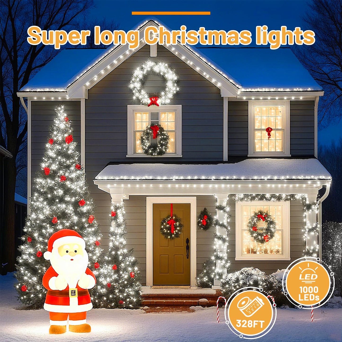 Domolli Christmas Lights 1000 LED 328 FT, Waterproof Christmastree Lights with 8 Modes, Remote Control 3 Timers & Memory Function Xmas Decorations for House and Holiday (Cool White)