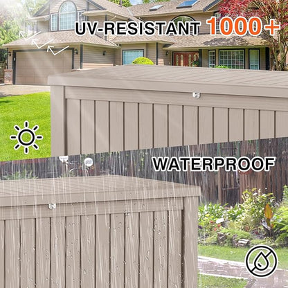 180 Gallon Waterproof Large Resin Deck Box Indoor/Outdoor Lockable Storage Container and Seating for Garden, Pool, and Patio (180 Gallon, Grey)