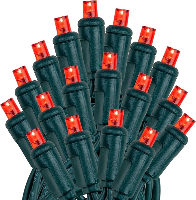 Novelty Lights 50ft 100 LED Red Christmas Lights Outdoor/Indoor, 6" Spacing, Green Wire String Lights for Festive Xmas Lighting, IP55, UL Listed, Dimmable, Connectable